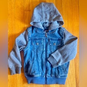 *EUC* Urban Republic / Boy's Twofer Hooded Denim Bomber Jacket / Blue, Gray / 7Y